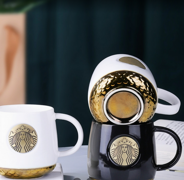 Corporate gifts Bulk With printing - Customised Gold tinted mug with logo engraved