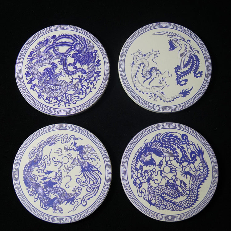 Dragon blue and white ceramic coasters