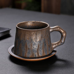 retro rust coffee cups with plates
