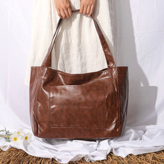 Women's large retro oil wax leather bag