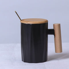 creative wood handle ceramic mug