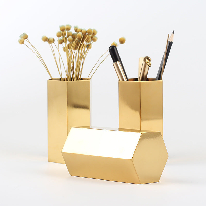 European Golden Stainless Steel Hexagonal Pen Holder , holder corporate gifts , Apex Gift