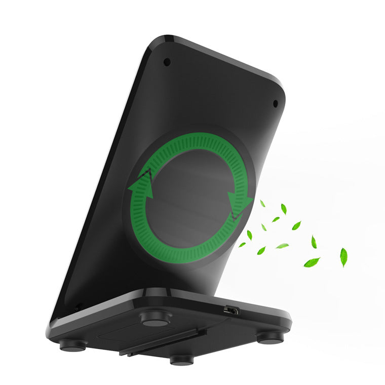 Vertical wireless charger with fan